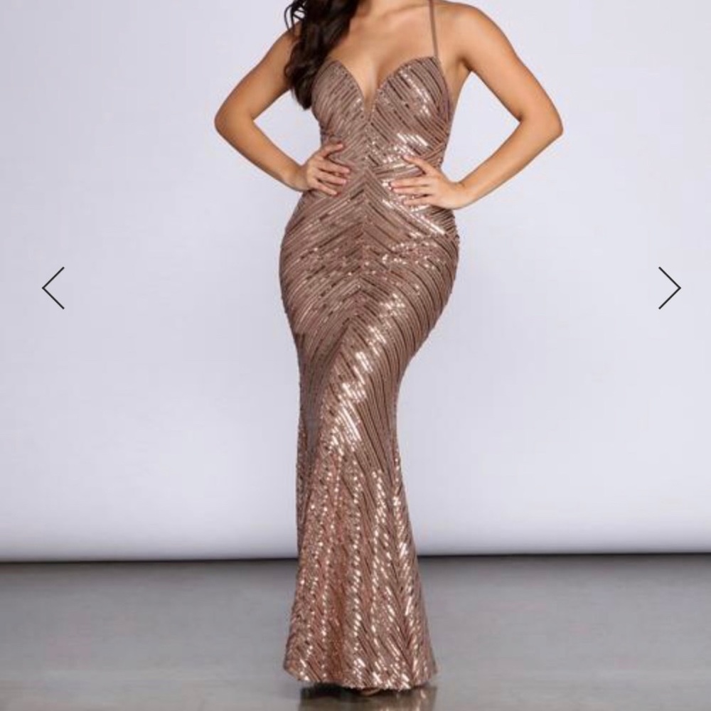 Windsor Light Brown Sequins Special Event Mermaid Dress